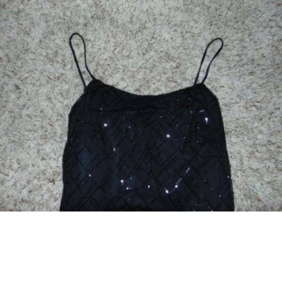 Womens Formal Dress Maxi Chaps Black 4 Chiffon Sequined Spaghetti Strap Party - Picture 3 of 8